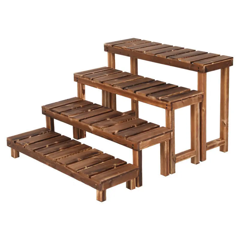 Flower stand wholesale indoor floor carbonization anti-corrosion solid wood single layer flower a few feet step on the stool succulent indoor and outdoor multi-layer