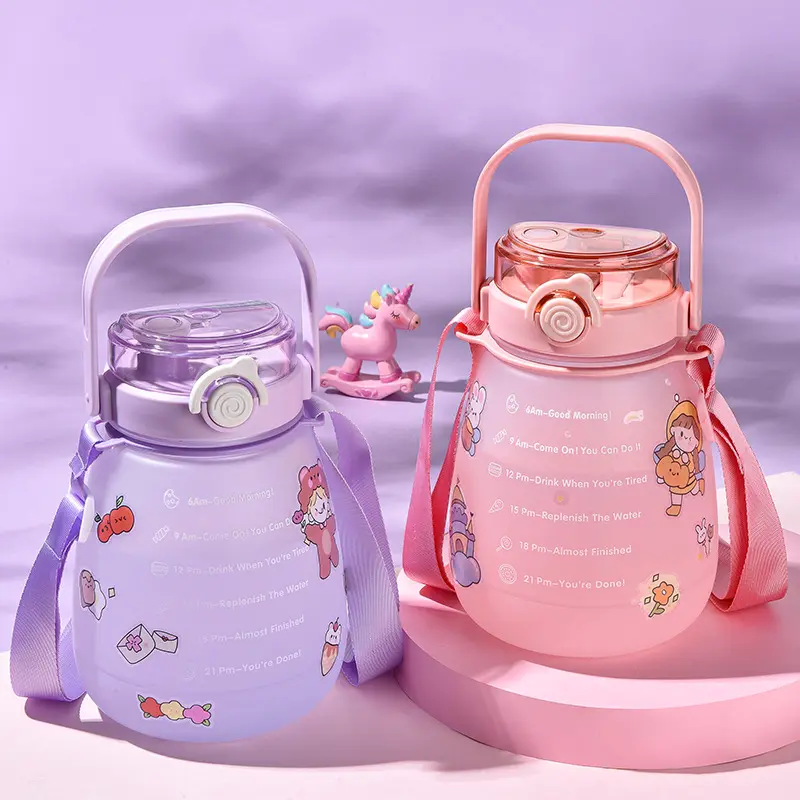 Internet celebrity high-value large-capacity plastic water cup double drink potbelly cup creative straw children’s schoolgirl portable water bottle