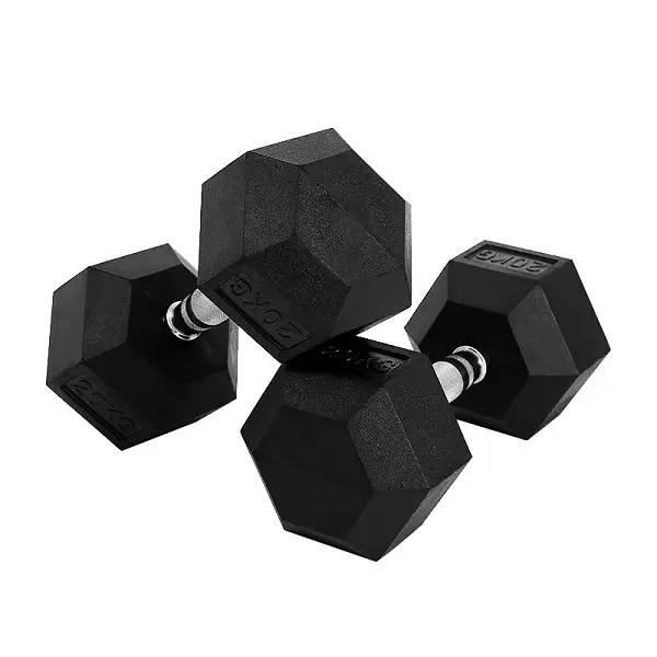 Factory Direct Sale Fitness Equipment Muscle Building Free Weights Rubber Hex Dumbbells