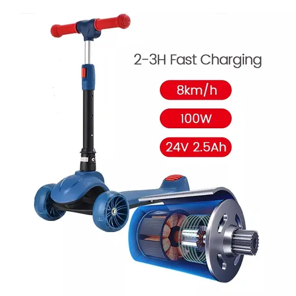 2022 Custom Fashion Children Electric Scooter 100W 2.5Ah Battery Capacity 3 Wheel Foot Kids Electric Scooter With Light