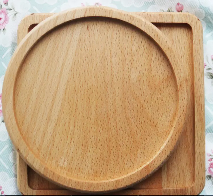 Solid beech wood coaster wooden lid square round wooden coffee coaster placemat bamboo tea coaster Featured Image