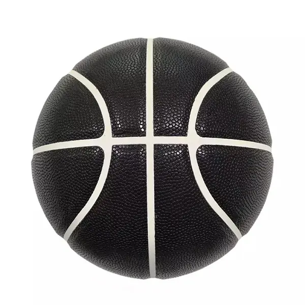 Wholesale Cheap No Logo Black Composite PU Leather squishy rubber ball Black Basketball high quality basketballs Featured Image