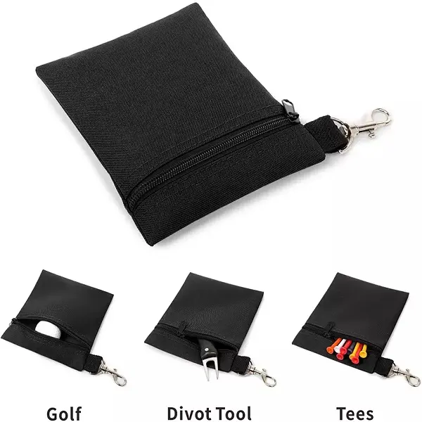 Golf Tee Pouch Custom Logo Professional Zipper Bag Golf Tee Pouch with Metal Lobster Claw Clip Featured Image