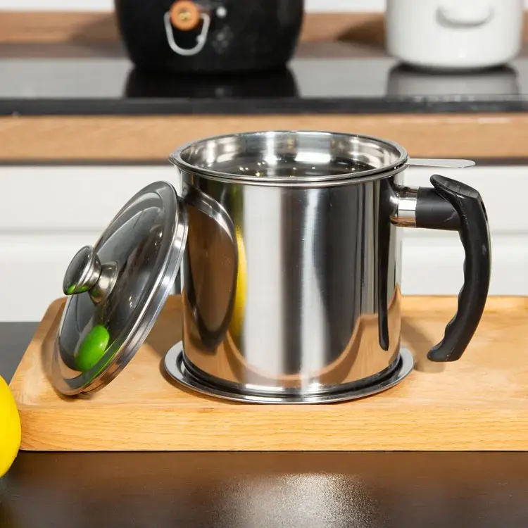 Leak-Proof 304 Stainless Steel Filter Cooking Frying Oil Keeper Can Pot Food Bacon Oil Grease Container With Strainer