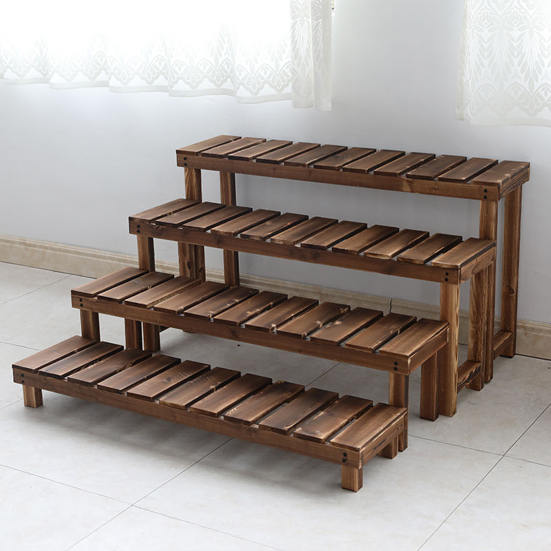 Flower stand wholesale indoor floor carbonization anti-corrosion solid wood single layer flower a few feet step on the stool succulent indoor and outdoor multi-layer