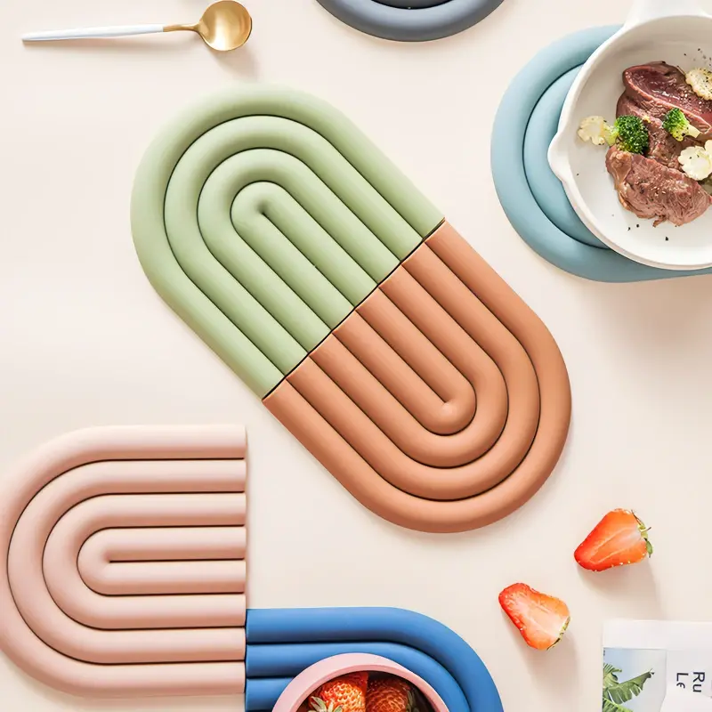 Nordic Modiran rainbow silicone mat pot mat heat insulation mat dining table mat heat resistant high temperature resistant coaster thickened and scalded Featured Image