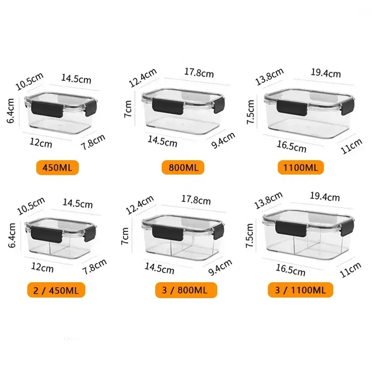 1~3 Compartment BPA-Free Leakproof Stackable Durable Food Lunch Box Airtight Plastic Kitchen Food Storage Container