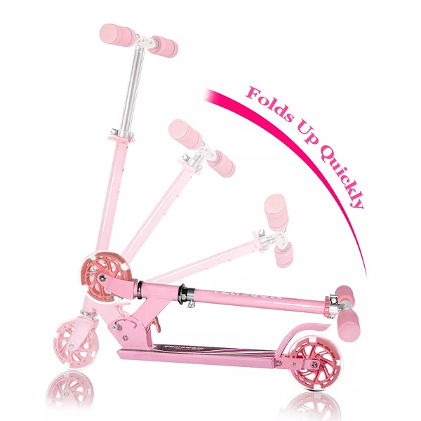 Scooters for Kids 2 Wheel Folding Kick Scooter for Girls Boys, 3 Adjustable Height, Light Up Wheels for Children 3 to 14 Years