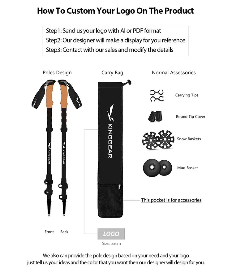 Nordic Alpine Style Foldable 3K Carbon Fiber Trekking Pole For Hiking