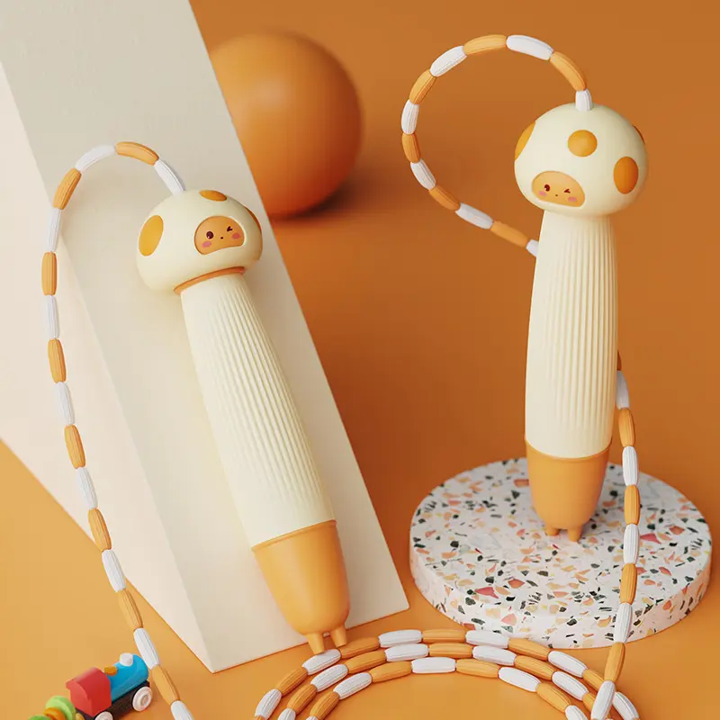 Children’s bamboo knots jump rope kindergarten pattern soft beads beginner jump rope cartoon silicone adjustable