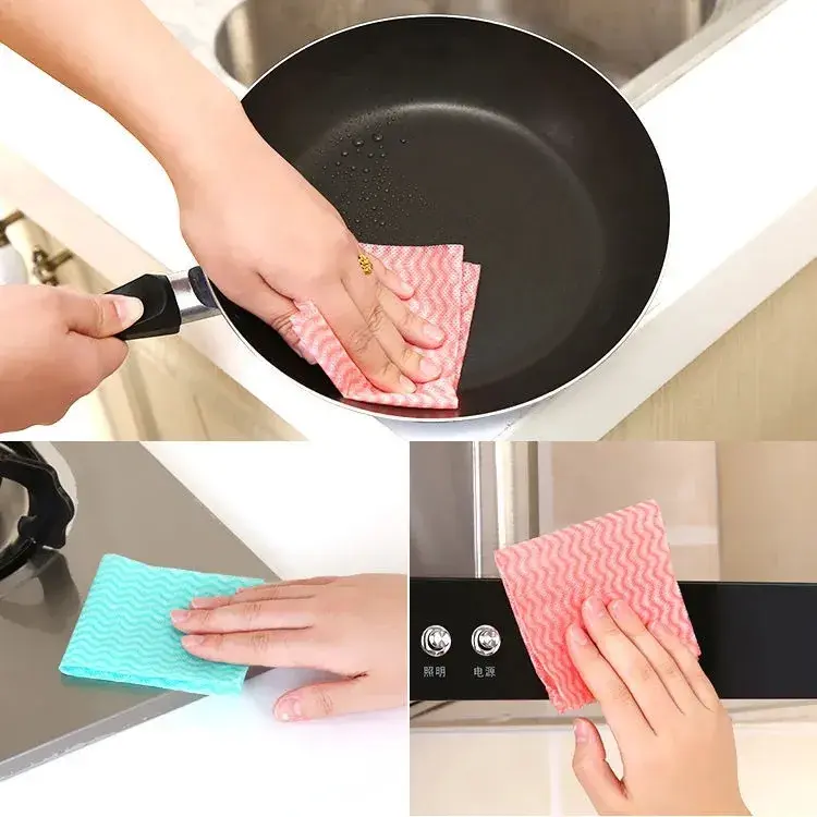 Disposable kitchen rags Lazy rags washable kitchen paper thickened wet and dry printed dishcloth towel kitchen cleaning supplies Featured Image