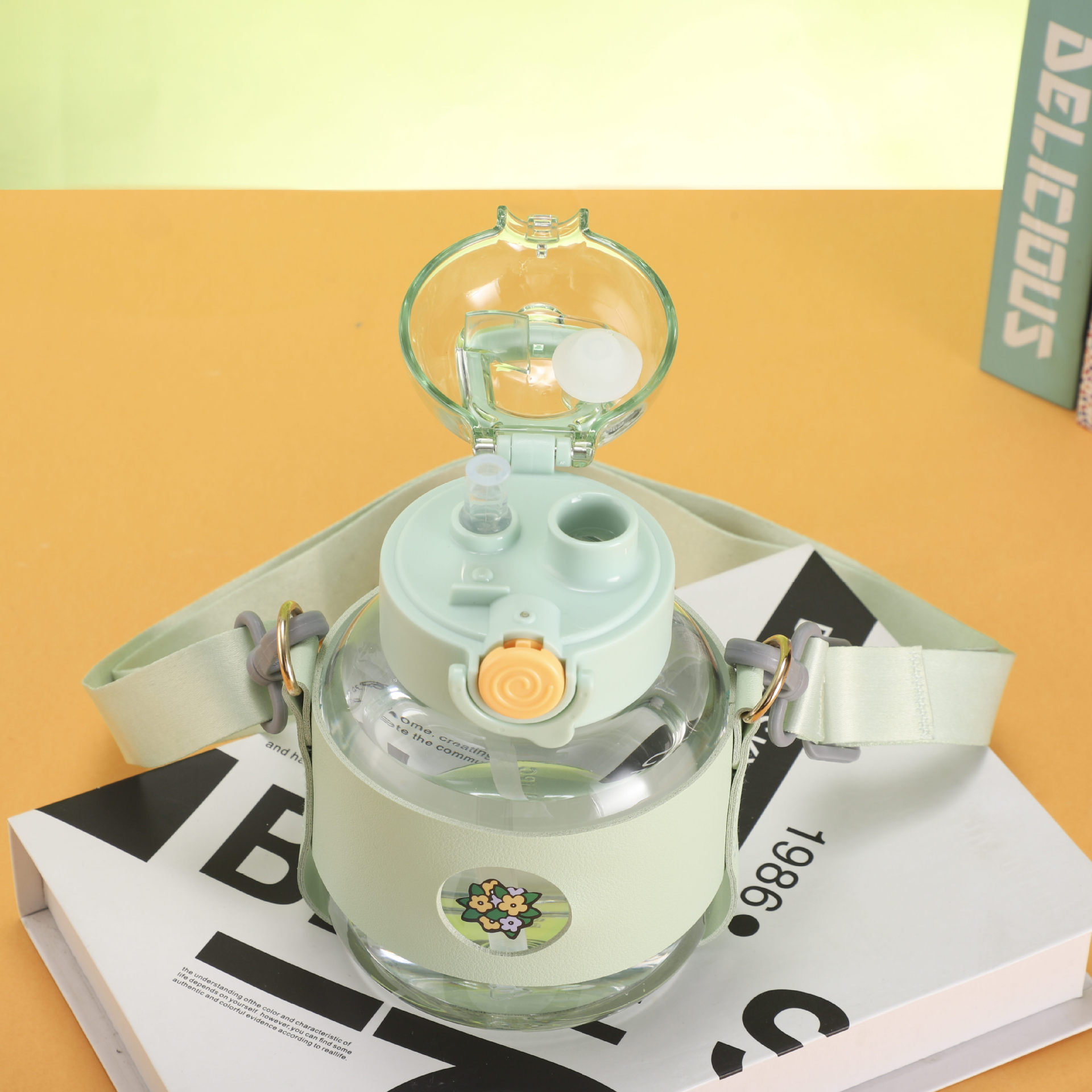 High-value plastic cup, new boys, girls, children with straws, summer school special Internet celebrity potbelly drinking cup