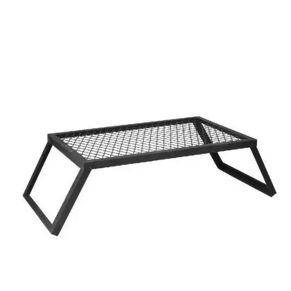 Camping and patio folding portable cooking grill grate – black steel outdoor fire pit and campfire accessories – foldable gear Featured Image