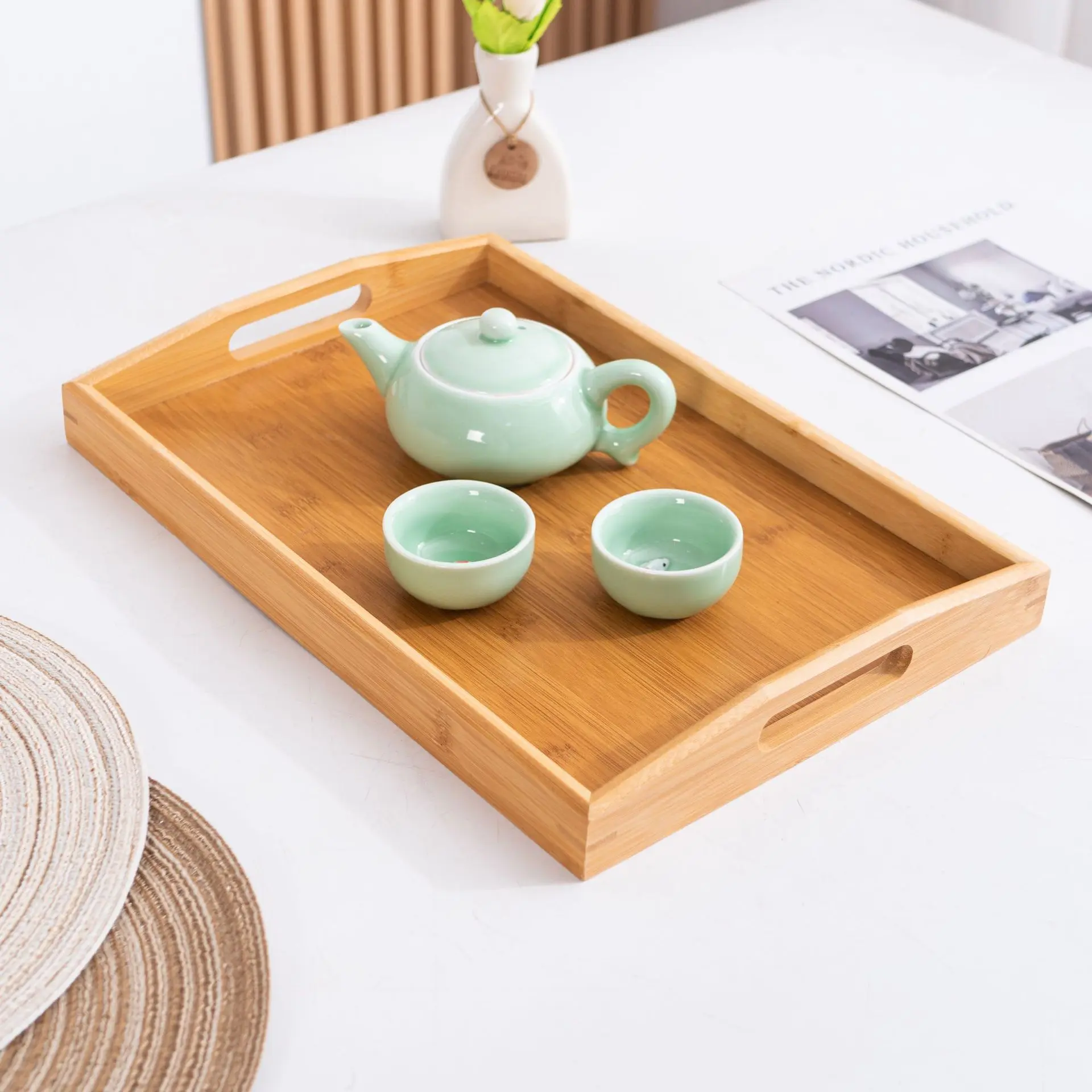 Solid wood kung fu tea set multi-specification tray Japanese style wooden bread wooden dinner plate household rectangular tea cup tray