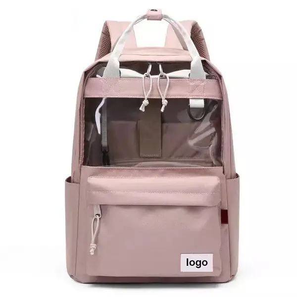 custom clear pvc backpack for women girls waterproof pink color transparent backpack bags with portable handle Featured Image