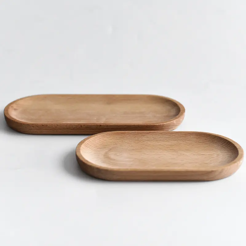 Myoya Japanese cutlery plate, wooden plate, beech oval tray, mini solid wood small dinner plate, children’s whole wood wooden plate