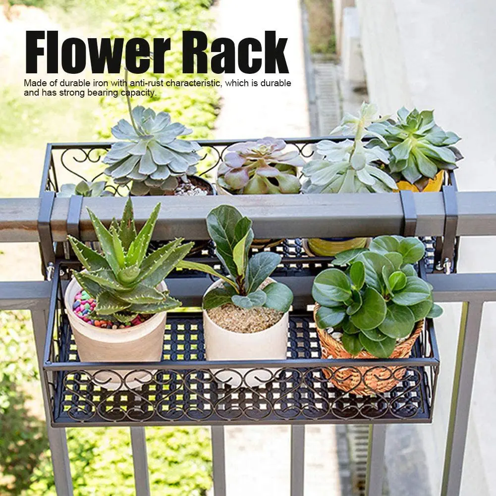 European balcony flower rack hanging iron railing rack anti-theft window fence wall-mounted flower pot rack meat indoor Featured Image