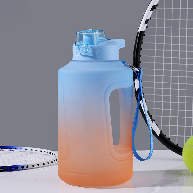 Outdoor large capacity water bottle high appearance gradient sports boys and girls fitness ton barrel plastic portable potbelly cup wholesale