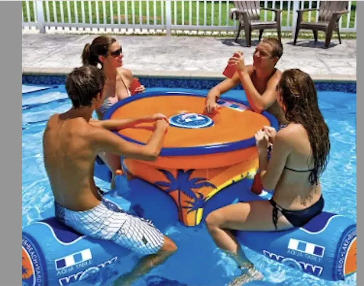 Custom inflatable floating island with ice bucket table swimming pool lake river floating 2-4 people island