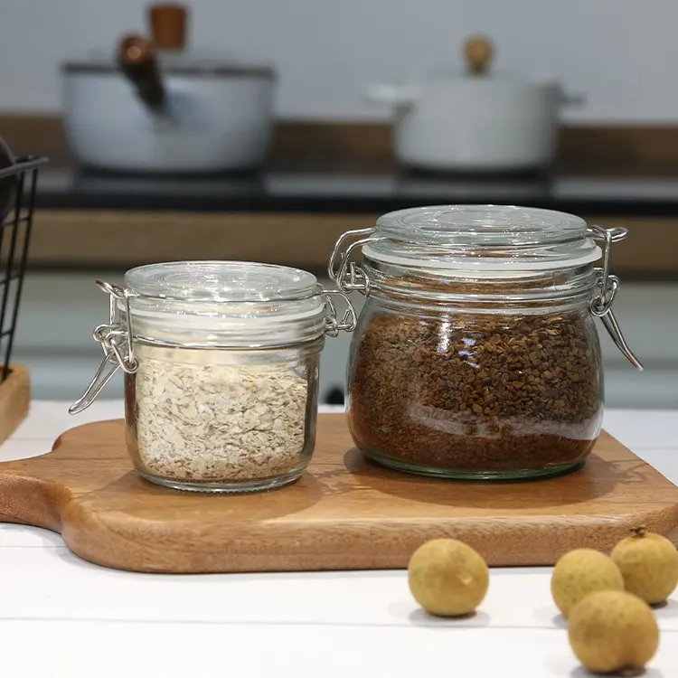 Wire Clip Sugar Round Beans Spice Canister Airtight Food Storage Jar Condiment Glass Jar For Food Storage Featured Image