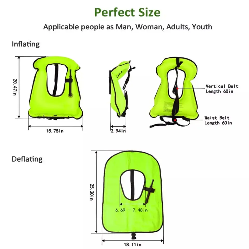 210 Denier Nylon TPU Diving Equipment Self Inflatable Life Jacket,Inflatable Life Snorkel Vest