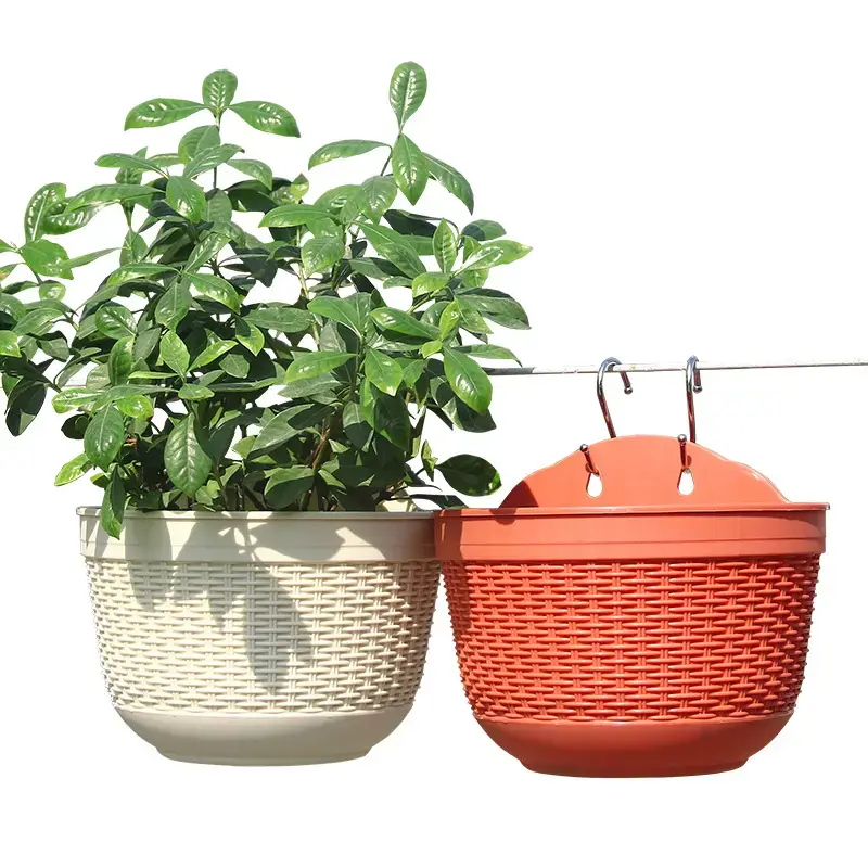 Plastic Wall Hanging Semicircle Flower Pot Creative Rattan Hanging Wall Resin Flower Pot