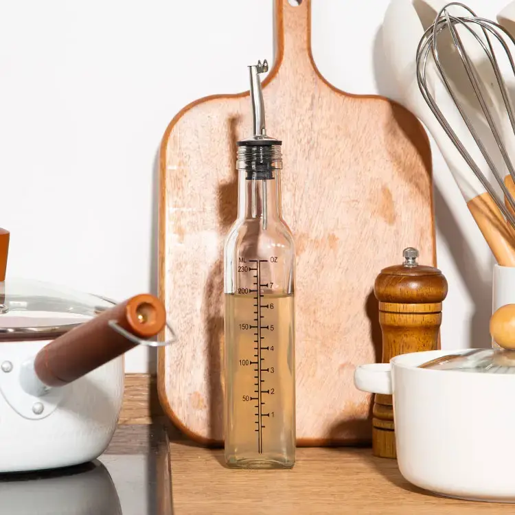 250ml Green & Clear Oil and Vinegar Cruet Bottle Set Glass Measuring Oil Dispenser Bottle For Kitchen