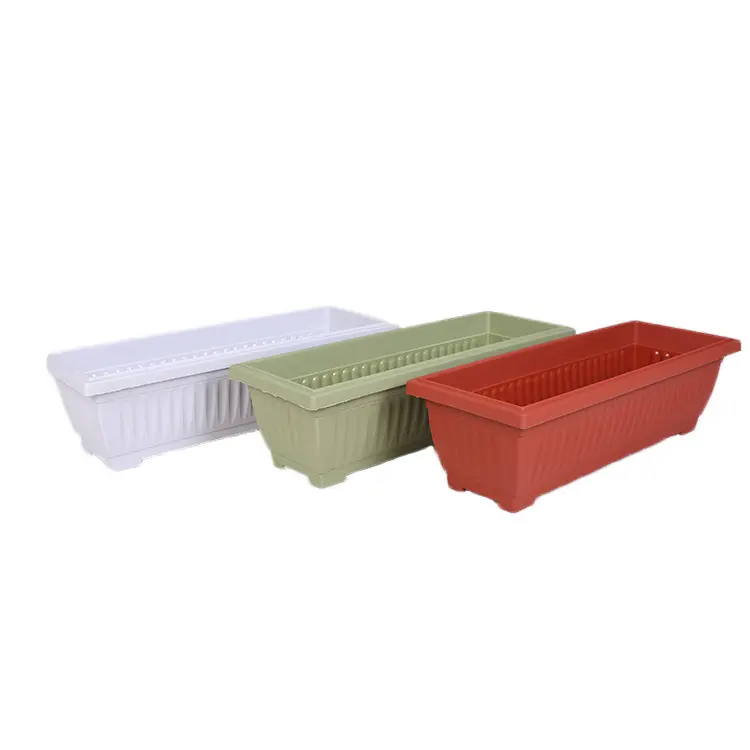 Balcony outdoor rectangular plastic flower pot Base vegetable pot Flower strawberry green leafy vegetable long strip pot Hohlen pot Featured Image