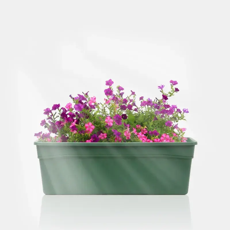 Plastic Flower Pots Self Watering Balcony Railing Plant Window Box with Water-level Indicator for Home and Garden